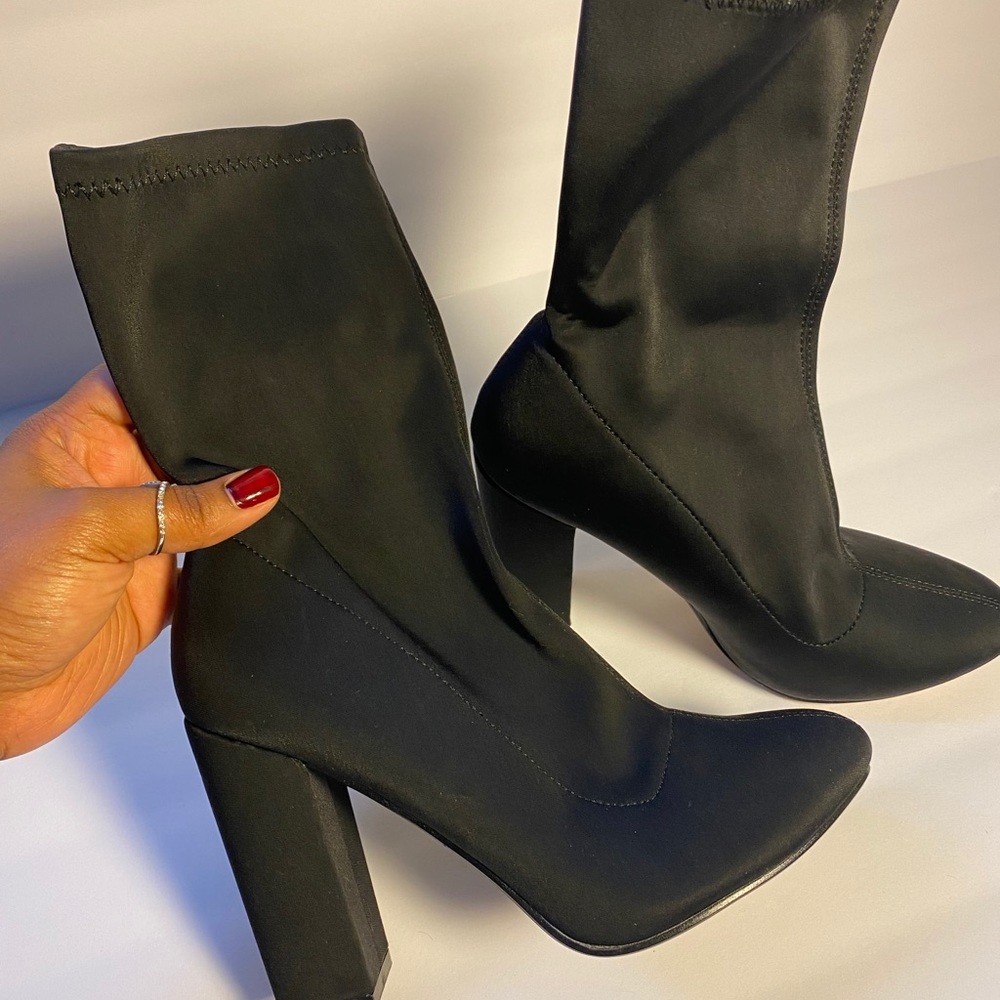 Black Block Heel Sock Boot
